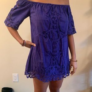 Blue/purple strapless dress